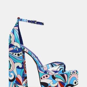 Steve Madden Blue Multi-Print Platform Ankle-Strap Heel